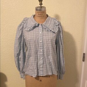 Baby Blue Plaid Peter Pan Collared Blouse